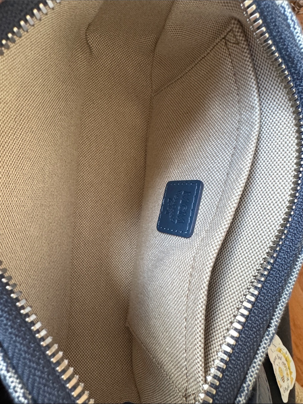 MCM Blue White Logo Jacquard Crossbody Bag - Picture 5 of 9